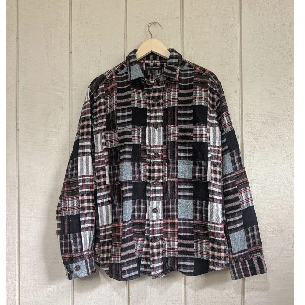 Banana Republic Patchwork Plaid Flannel Shirt Multi-Color Mens M